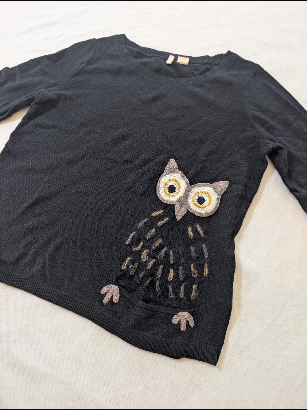 Moth Anthropologie Black Women's Owl Appliqué Sweater M